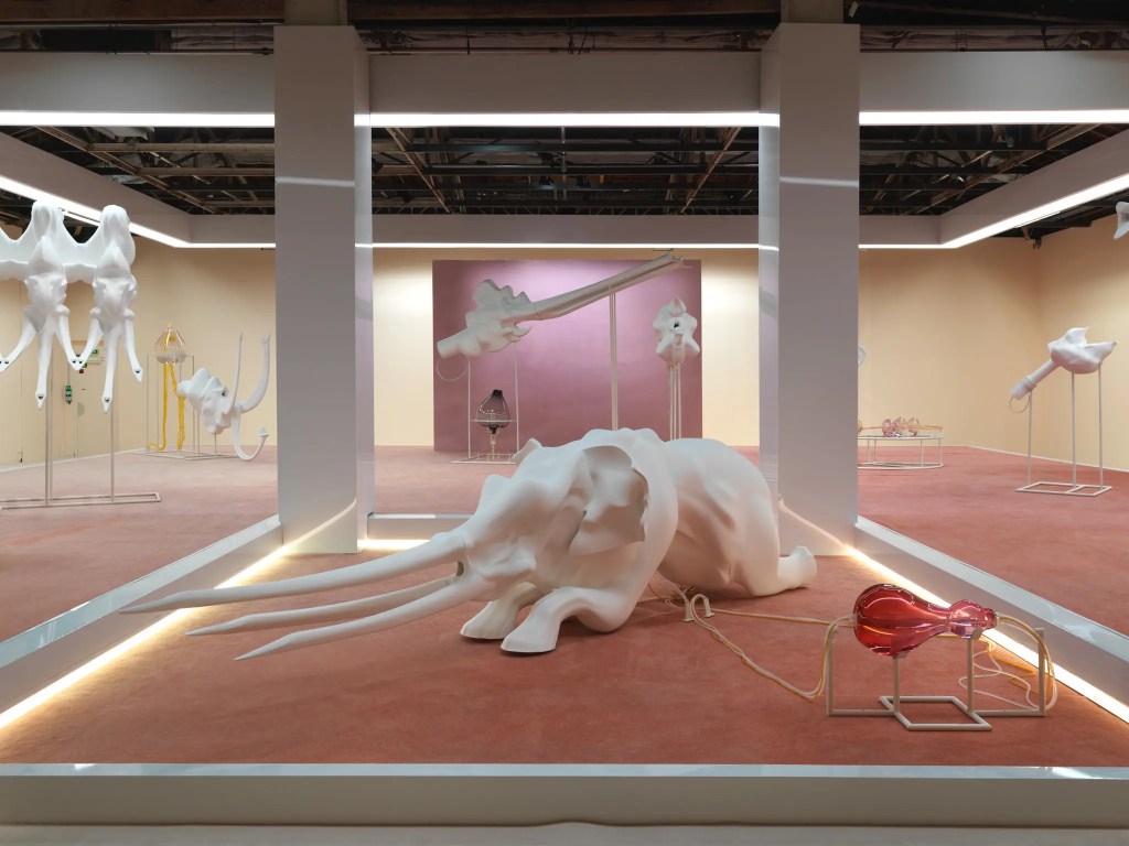 FOXP2, the 29-year-old artist Marguerite Humeau’s solo exhibition on view now at the Palais de Tokyo in Paris, centers on the death of a fictional elephant matriarch. Photo by André Morin.